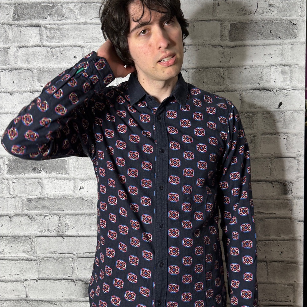 Scotch & Soda Men's Dark Blue Geometric Button Down Shirt